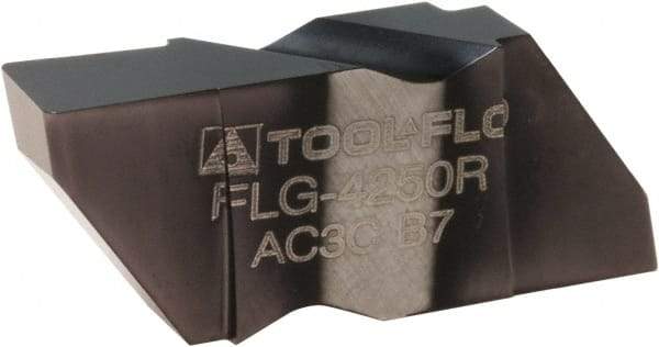 Tool-Flo - 4250FLG CB Grade AC3, 1/4" Cutting Width Carbide Grooving Insert - 1/4" Max Depth of Cut, Left Hand, 0.02 to 0.025" Corner Radius, AlTiN Finish - Exact Tool & Supply