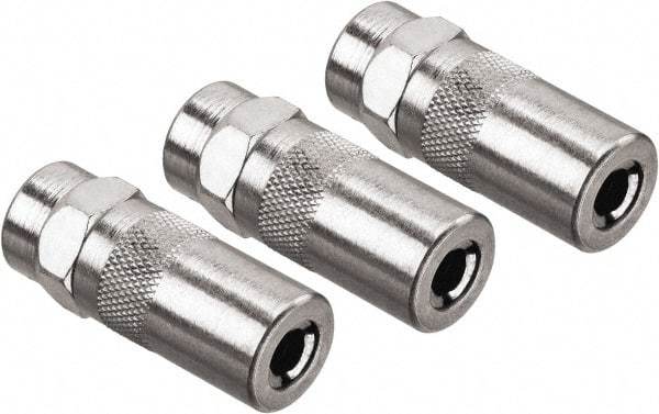 DeWALT - 10,000 Operating psi, 2" Long, 1/8 Thread, Nickel Plated Brass Fixed Grease Gun Coupler - NPT Thread, 10,000 psi Burst Pressure, Silver - Exact Tool & Supply