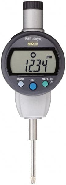 Mitutoyo - Electronic Drop Indicators; Maximum Measurement (Inch): 1 ; Maximum Measurement (mm): 25.4 ; Resolution (Decimal Inch): 0.0005 ; Resolution (mm): 0.01 ; Back Type: Flat ; Unit of Measure: Metric - Exact Tool & Supply