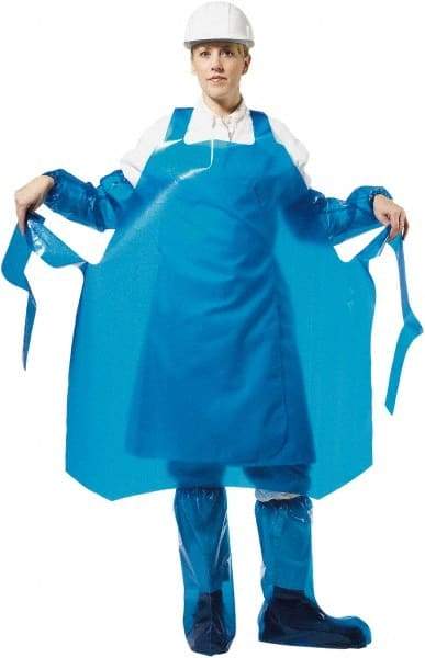 PolyConversions - 35" Wide x 55" Long x 6 mil Thick Chemical Resistant Bib Apron - Polyolefin, Blue, Waterproof, Resists Chemicals, Fats, Oils, Dry Particles, Liquid Splashes - Exact Tool & Supply