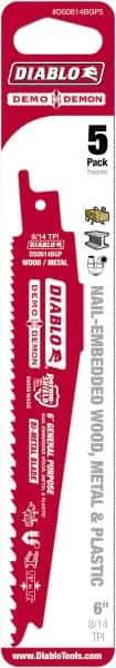 Freud - 6" Long x 0.98" Thick, Bi-Metal Reciprocating Saw Blade - Tapered Profile, 8 to 14 TPI, Toothed Edge, Universal Shank - Exact Tool & Supply