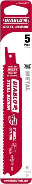 Freud - 6" Long x 0.98" Thick, Bi-Metal Reciprocating Saw Blade - Straight Profile, 14 to 18 TPI, Toothed Edge, Universal Shank - Exact Tool & Supply
