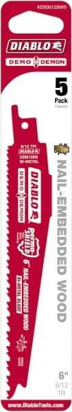 Freud - 6" Long x 1" Thick, Bi-Metal Reciprocating Saw Blade - Tapered Profile, 6 to 12 TPI, Toothed Edge, Universal Shank - Exact Tool & Supply