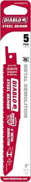 Freud - 6" Long x 0.87" Thick, Bi-Metal Reciprocating Saw Blade - Tapered Profile, 8 to 10 TPI, Toothed Edge, Universal Shank - Exact Tool & Supply