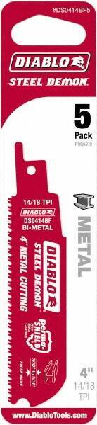 Freud - 4" Long x 1" Thick, Bi-Metal Reciprocating Saw Blade - Straight Profile, 14 to 18 TPI, Toothed Edge, Universal Shank - Exact Tool & Supply