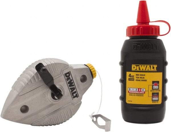 DeWALT - 100' Long Reel & Chalk Set - Red, Includes 4 oz Red Chalk - Exact Tool & Supply