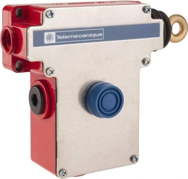Telemecanique Sensors - 10 Amp, 2NO/2NC Configuration, Right Hand Operation, Rope Operated Limit Switch - Pushbutton Reset, Rope Pull, No Pilot Light, 300 VAC - Exact Tool & Supply
