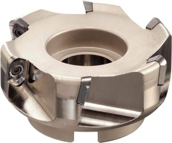 Sumitomo - 6 Inserts, 125mm Cut Diam, 38.1mm Arbor Diam, 22mm Max Depth of Cut, Indexable Square-Shoulder Face Mill - 63mm High, AECT 1604 Insert Compatibility, Through Coolant, Series WaveMill - Exact Tool & Supply