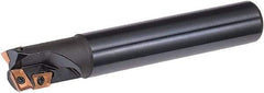 Sumitomo - 1-1/2" Cutting Diam, 1.54" Max Depth, 1-1/4" Shank Diam, Weldon Shank Indexable Square Shoulder Helical End Mill - Screw Holding Method, APET 1605, APMT 1605 Insert Style, WMM Toolholder Style - Exact Tool & Supply
