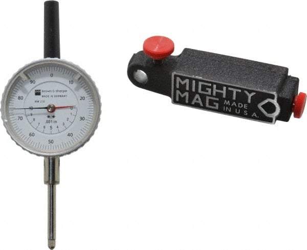 TESA Brown & Sharpe - 0.001" Graduation, 0-100 Dial Reading, Indicator & Base Kit - 4" Base Length x 1" Base Width x 1" Base Height, 2-1/4" Dial Diam - Exact Tool & Supply