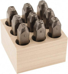 C.H. Hanson - 9 Piece, 3/8" Character Steel Stamp Set - Figures, Low Stress Round Face Full - Exact Tool & Supply
