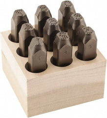 C.H. Hanson - 9 Piece, 3/8" Character Steel Stamp Set - Figures, Low Stress Round Face Dot - Exact Tool & Supply