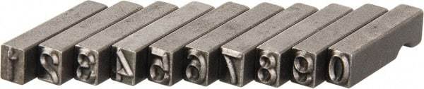 C.H. Hanson - 10 Piece, 3/16 Inch Character, Steel Type Set - 10 Character Capacity, 0-9 Content - Exact Tool & Supply