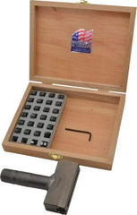 C.H. Hanson - 51 Piece, 3/16 Inch Character, Steel Type Set - 10 Character Capacity, Letter Set A-Z, Number Set 0-9, Dash, 3 Blank Spacers, Ea of 1-9, A, E and Wood Box with Plastic Insert - Exact Tool & Supply