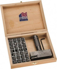 C.H. Hanson - 51 Piece, 1/4 Inch Character, Steel Type Set - 8 Character Capacity, Letter Set A-Z, Number Set 0-9, Dash, 3 Blank Spacers, Ea of 1-9, A, E and Wood Box with Plastic Insert - Exact Tool & Supply