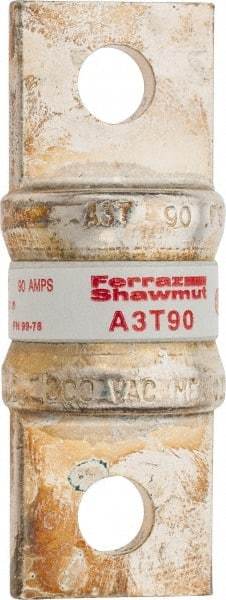 Ferraz Shawmut - 160 VDC, 300 VAC, 90 Amp, Fast-Acting General Purpose Fuse - Bolt-on Mount, 2-5/32" OAL, 200 at AC, 50 at DC kA Rating, 13/16" Diam - Exact Tool & Supply