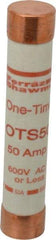 Ferraz Shawmut - 300 VDC, 600 VAC, 50 Amp, Fast-Acting General Purpose Fuse - Clip Mount, 5-1/2" OAL, 20 at DC, 50 at AC kA Rating, 1-1/16" Diam - Exact Tool & Supply