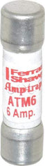 Ferraz Shawmut - 600 VAC/VDC, 6 Amp, Fast-Acting General Purpose Fuse - Clip Mount, 1-1/2" OAL, 100 at AC/DC kA Rating, 13/32" Diam - Exact Tool & Supply