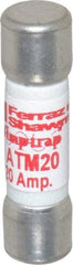 Ferraz Shawmut - 600 VAC/VDC, 20 Amp, Fast-Acting General Purpose Fuse - Clip Mount, 1-1/2" OAL, 100 at AC/DC kA Rating, 13/32" Diam - Exact Tool & Supply
