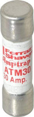 Ferraz Shawmut - 600 VAC/VDC, 30 Amp, Fast-Acting Midget Fuse - Clip Mount, 1-1/2" OAL, 100 at AC/DC kA Rating, 13/32" Diam - Exact Tool & Supply