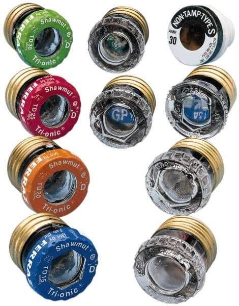 Ferraz Shawmut - 125 VAC, 25 Amp, Time Delay Plug Fuse - Screw Mount Mount, 1.29" OAL, 10 at AC kA Rating, 1-1/8" Diam - Exact Tool & Supply