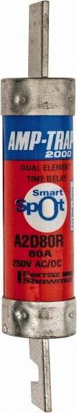 Ferraz Shawmut - 250 VAC/VDC, 80 Amp, Time Delay General Purpose Fuse - Clip Mount, 5-7/8" OAL, 100 at DC, 200 at AC kA Rating, 1-1/16" Diam - Exact Tool & Supply