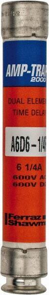 Ferraz Shawmut - 600 VAC/VDC, 6.25 Amp, Time Delay General Purpose Fuse - Clip Mount, 127mm OAL, 100 at DC, 200 at AC kA Rating, 13/16" Diam - Exact Tool & Supply
