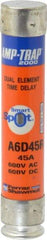 Ferraz Shawmut - 600 VAC/VDC, 45 Amp, Time Delay General Purpose Fuse - Clip Mount, 5-1/2" OAL, 100 at DC, 200 at AC kA Rating, 1-1/16" Diam - Exact Tool & Supply