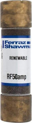 Ferraz Shawmut - 250 VAC, 50 Amp, Fast-Acting Renewable Fuse - Clip Mount, 76mm OAL, 10 at AC kA Rating, 13/16" Diam - Exact Tool & Supply