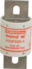 Ferraz Shawmut - 450 VDC, 500 VAC, 500 Amp, Fast-Acting Semiconductor/High Speed Fuse - Bolt-on Mount, 4-15/32" OAL, 100 at AC, 79 at DC kA Rating, 2" Diam - Exact Tool & Supply