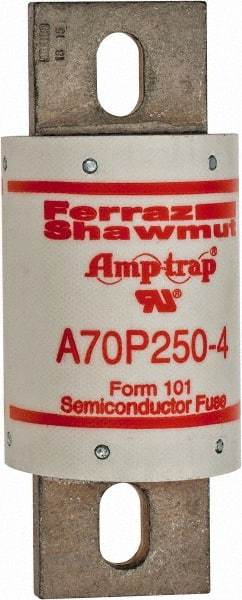 Ferraz Shawmut - 650 VDC, 700 VAC, 250 Amp, Fast-Acting Semiconductor/High Speed Fuse - Bolt-on Mount, 5-3/32" OAL, 100 at AC/DC kA Rating, 2" Diam - Exact Tool & Supply