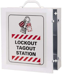NMC - 1 Piece, Empty Steel Lockout Cabinet - 15 Inch Wide x 16 Inch High x 5-1/2 Inch Deep, White, Covered - Exact Tool & Supply