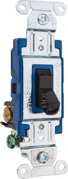 Hubbell Wiring Device-Kellems - 3 Pole, 120 to 277 VAC, 15 Amp, Commercial Grade, Toggle, Wall and Dimmer Light Switch - 4.06 Inch Wide x 103.2 mm High - Exact Tool & Supply
