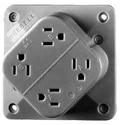 Hubbell Wiring Device-Kellems - 125 VAC, 15 Amp, 5-15R NEMA Configuration, Brown, Hospital Grade, Self Grounding Fourplex Receptacle - 1 Phase, 2 Poles, 3 Wire, Flush Mount, Impact Resistant - Exact Tool & Supply