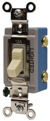 Hubbell Wiring Device-Kellems - 1 Pole, 120 to 277 VAC, 20 Amp, Residential Grade, Toggle, Wall and Dimmer Light Switch - 1-5/16 Inch Wide x 4-1/16 Inch High - Exact Tool & Supply