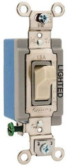 Hubbell Wiring Device-Kellems - 1 Pole, 120 to 277 VAC, 15 Amp, Residential Grade, Toggle, Wall and Dimmer Light Switch - 1-5/16 Inch Wide x 4-1/16 Inch High - Exact Tool & Supply