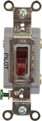 Hubbell Wiring Device-Kellems - 1 Pole, 120 VAC, 20 Amp, Residential Grade, Toggle, Wall and Dimmer Light Switch - 1-5/16 Inch Wide x 4-1/16 Inch High - Exact Tool & Supply
