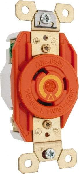 Hubbell Wiring Device-Kellems - 125 VAC, 20 Amp, 5-20R NEMA Configuration, Orange, Industrial Grade, Isolated Ground Single Receptacle - 1 Phase, 2 Poles, 3 Wire, Flush Mount - Exact Tool & Supply