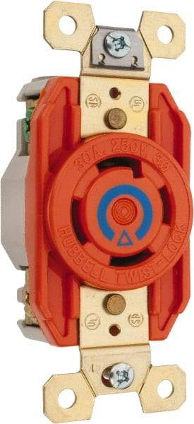 Hubbell Wiring Device-Kellems - 250 VAC, 30 Amp, 15-30R NEMA, Self Grounding Receptacle - 3 Poles, 4 Wire, Female End, Orange - Exact Tool & Supply