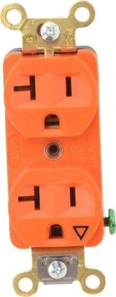 Hubbell Wiring Device-Kellems - 125 VAC, 20 Amp, 5-20R NEMA Configuration, Orange, Specification Grade, Isolated Ground Duplex Receptacle - 1 Phase, 2 Poles, 3 Wire, Flush Mount, Corrosion, Heat and Impact Resistant - Exact Tool & Supply