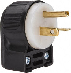 Hubbell Wiring Device-Kellems - 250 VAC, 20 Amp, 6-20P NEMA, Angled, Self Grounding, Commercial, Industrial Grade Plug - 2 Pole, 3 Wire, 1 Phase, 2 hp, Nylon, Black, White - Exact Tool & Supply