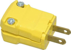 Hubbell Wiring Device-Kellems - 125 VAC, 15 Amp, 1-15P NEMA, Valise, Ungrounded, Commercial, Industrial Grade Plug - 2 Pole, 2 Wire, 1 Phase, 1/2 hp, Nylon, Yellow - Exact Tool & Supply