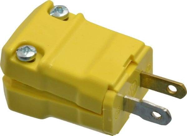 Hubbell Wiring Device-Kellems - 125 VAC, 15 Amp, 1-15P NEMA, Valise, Ungrounded, Commercial, Industrial Grade Plug - 2 Pole, 2 Wire, 1 Phase, 1/2 hp, Nylon, Yellow - Exact Tool & Supply