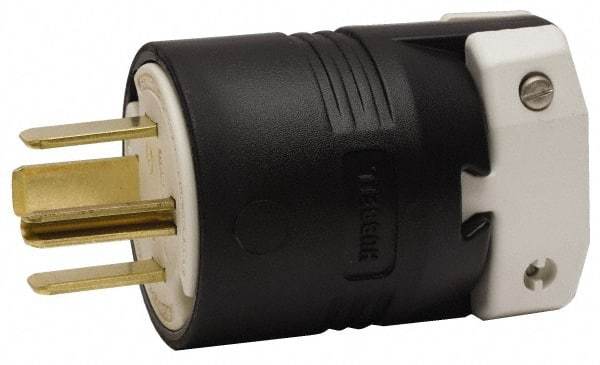 Hubbell Wiring Device-Kellems - 250 VAC, 60 Amp, 15-60P NEMA, Straight, Self Grounding, Commercial, Industrial Grade Plug - 3 Pole, 4 Wire, 3 Phase, 10 hp, Nylon, Black, White - Exact Tool & Supply