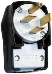 Hubbell Wiring Device-Kellems - 250 VAC, 60 Amp, 15-60P NEMA, Angled, Self Grounding, Commercial, Industrial Grade Plug - 3 Pole, 4 Wire, 3 Phase, 10 hp, Nylon, Black, White - Exact Tool & Supply