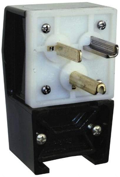 Hubbell Wiring Device-Kellems - 125 VAC, 30 Amp, 5-30P NEMA, Angled, Self Grounding, Commercial, Industrial Grade Plug - 2 Pole, 3 Wire, 1 Phase, 2 hp, Nylon, Black, White - Exact Tool & Supply
