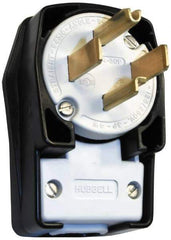 Hubbell Wiring Device-Kellems - 125/250 VAC, 30 Amp, 14-30P NEMA, Angled, Self Grounding, Commercial, Industrial Grade Plug - 3 Pole, 4 Wire, 1 Phase, 2 hp, Nylon, Black, White - Exact Tool & Supply