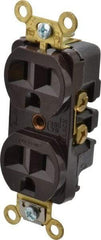 Hubbell Wiring Device-Kellems - 125 VAC, 15 Amp, 5-15R NEMA Configuration, Brown, Industrial Grade, Self Grounding Duplex Receptacle - 1 Phase, 2 Poles, 3 Wire, Flush Mount, Corrosion, Heat and Impact Resistant - Exact Tool & Supply