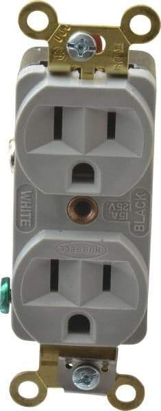 Hubbell Wiring Device-Kellems - 125 VAC, 15 Amp, 5-15R NEMA Configuration, Gray, Industrial Grade, Self Grounding Duplex Receptacle - 1 Phase, 2 Poles, 3 Wire, Flush Mount, Corrosion, Heat and Impact Resistant - Exact Tool & Supply