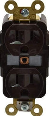 Hubbell Wiring Device-Kellems - 125 VAC, 15 Amp, 5-15R NEMA Configuration, Brown, Specification Grade, Self Grounding Duplex Receptacle - 1 Phase, 2 Poles, 3 Wire, Flush Mount, Corrosion, Heat and Impact Resistant - Exact Tool & Supply